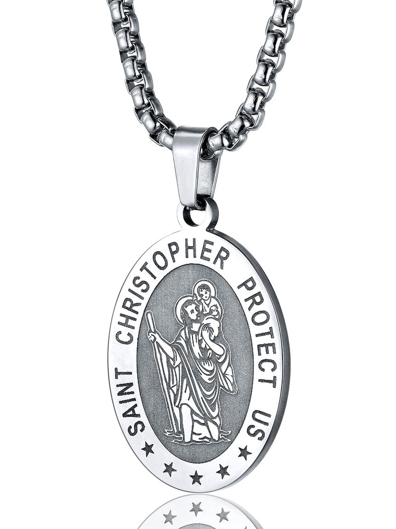 PROSTEEL Stainless Steel Saint Christopher Necklace Patron Medal Pendant Chain Religious Jewelry Men - Image 1